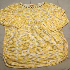 Ruby RD yellow sheer blouse scoop neck line size M flawed please refer to photo